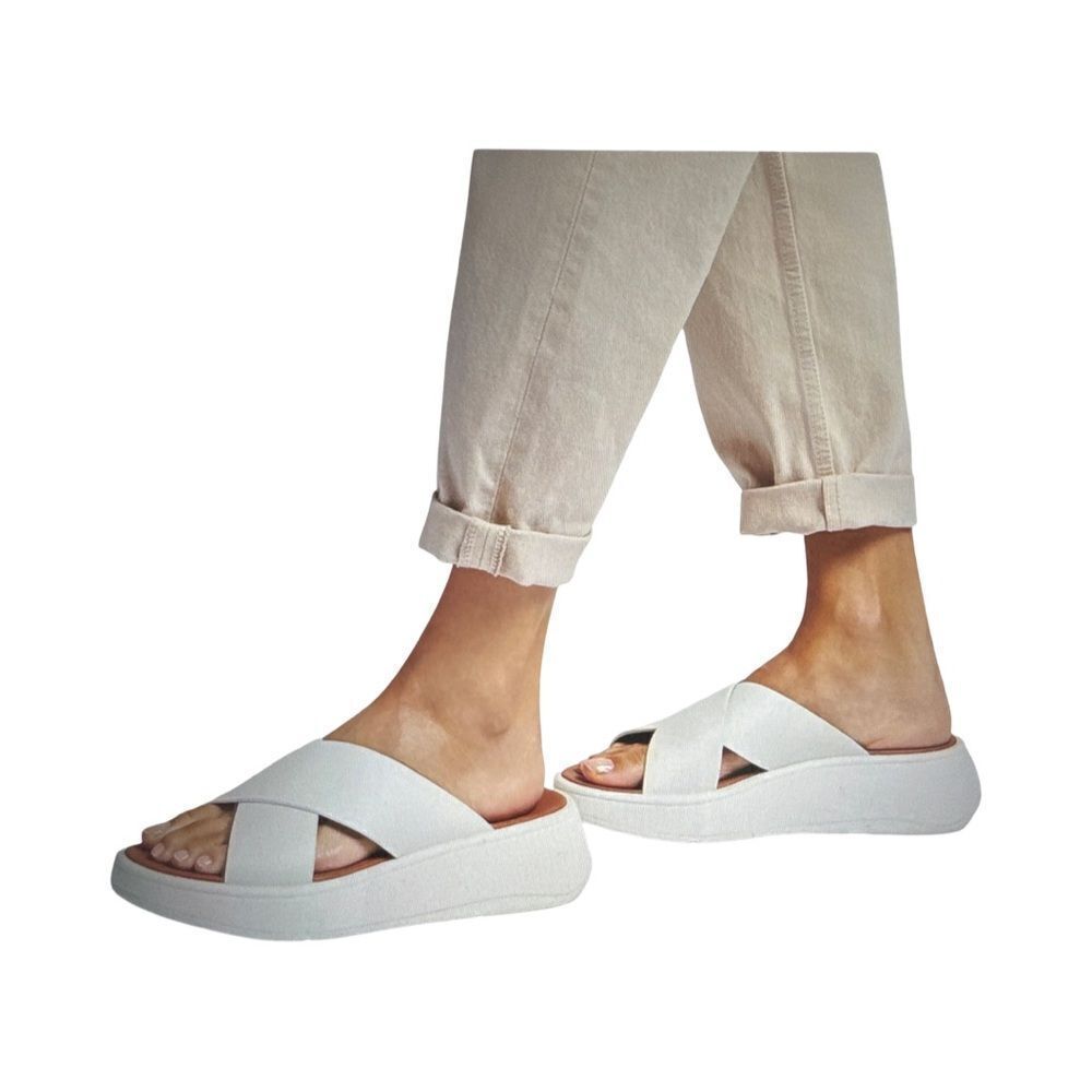 Fitflop F-Mode Leather Flatform Cross Slides. Cream